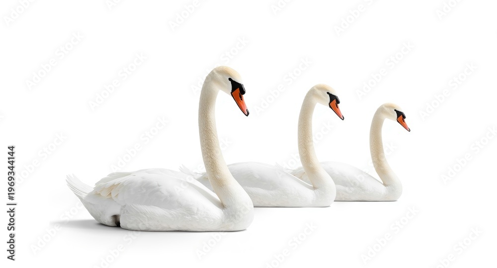Fototapeta premium Swans alone on a bright white plain background