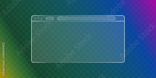 Browser window interface on a colorful gradient background abstract. Browser window interface with controls and search bar. Modern digital interface design on a vibrant abstract gradient background.