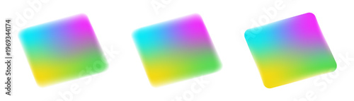 Three abstract gradient squares background futuristic design. Three abstract gradient squares with soft edges. Futuristic design elements with a blend of purple blue and green colors.