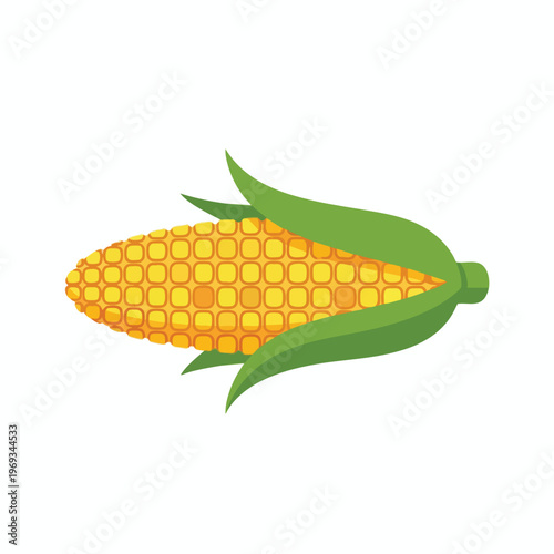 A stylized, simplified depiction of a single ear of corn with green husks