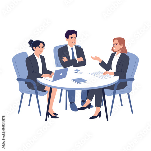 Business Team Meeting Discussion Flat Vector Illustration Corporate People Working Together in Office Isolated on White Background