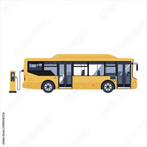 Modern Yellow City Bus Flat Vector Illustration Public Transport Vehicle Isolated on White Background