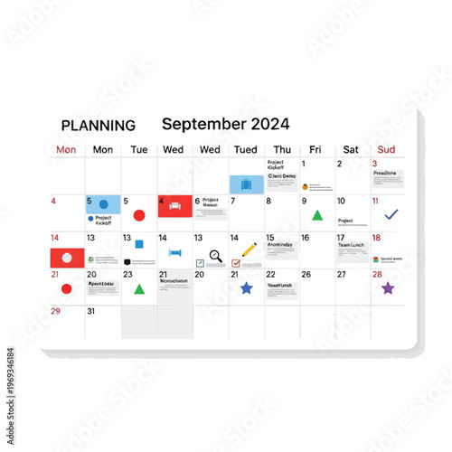 Calendar for September 2024 with various tasks, events, and reminders marked