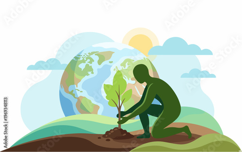 Silhouette of a Man Planting a Tree.eps