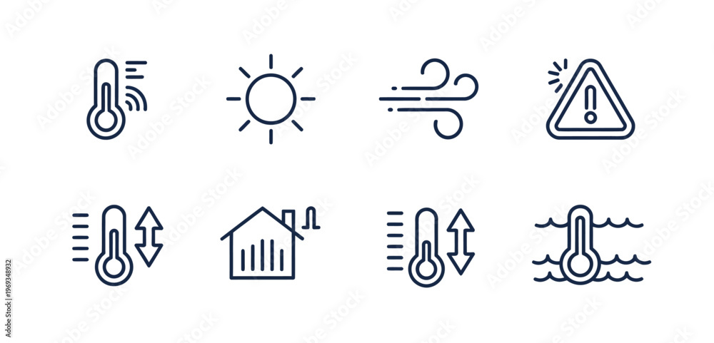 Fototapeta premium Collection of weather and climate icons for smart home technology and forecasting.