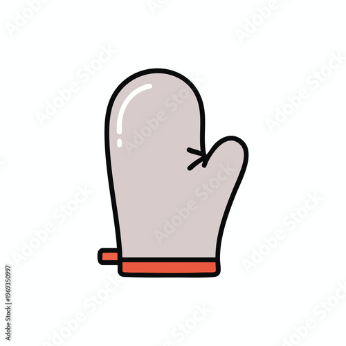 Simple cartoon oven mitt with thumb separated and red cuff