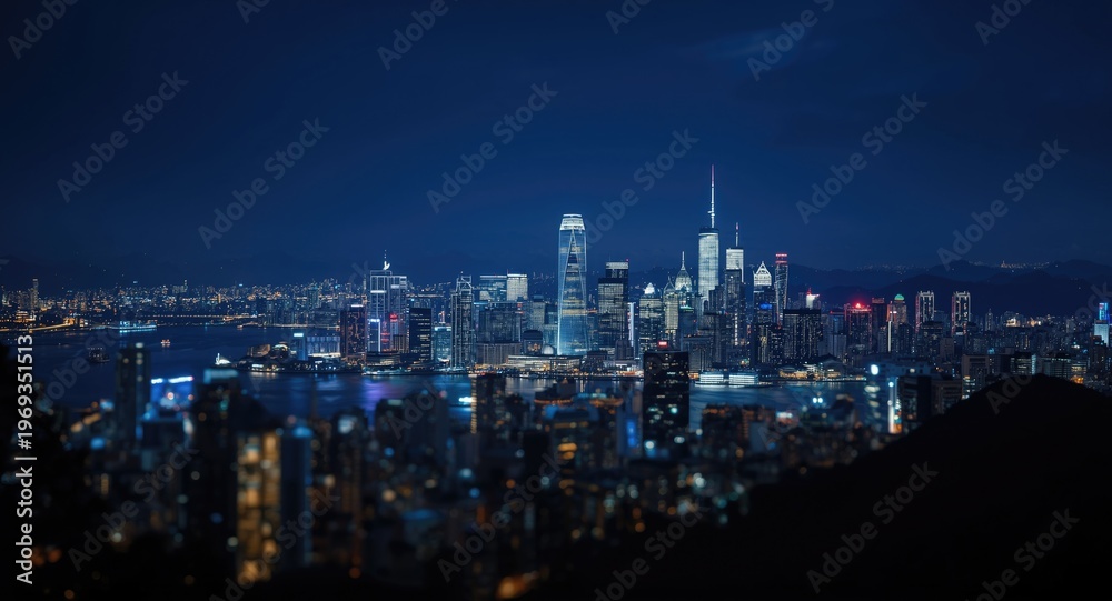 Fototapeta premium sparkling nighttime city skyline with radiant illumination