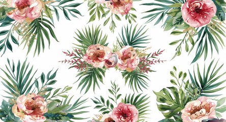 Watercolor floral and tropical greenery element set for invitation design