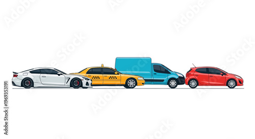 Variety of modern vehicles isolated on white background transportation concept