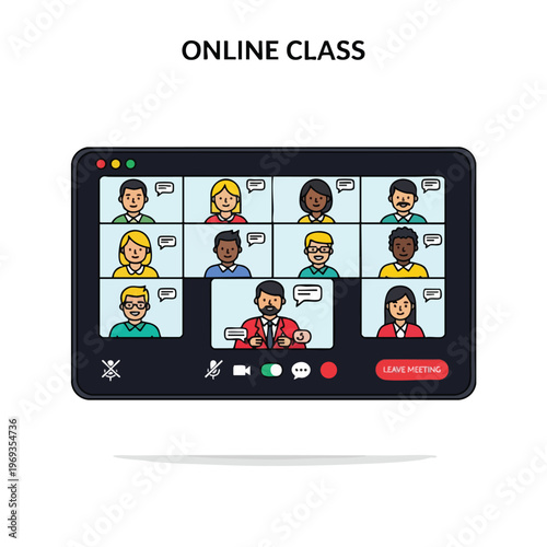 Screen shows a grid of participants in a virtual class session
