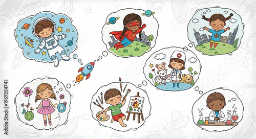 Collection of Diverse Childrens Professions and Hobbies Illustrated.
