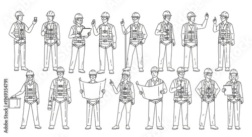 Collection of Diverse Firefighter Poses and Actions.