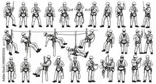 Collection of Diverse Firefighter Poses and Actions.