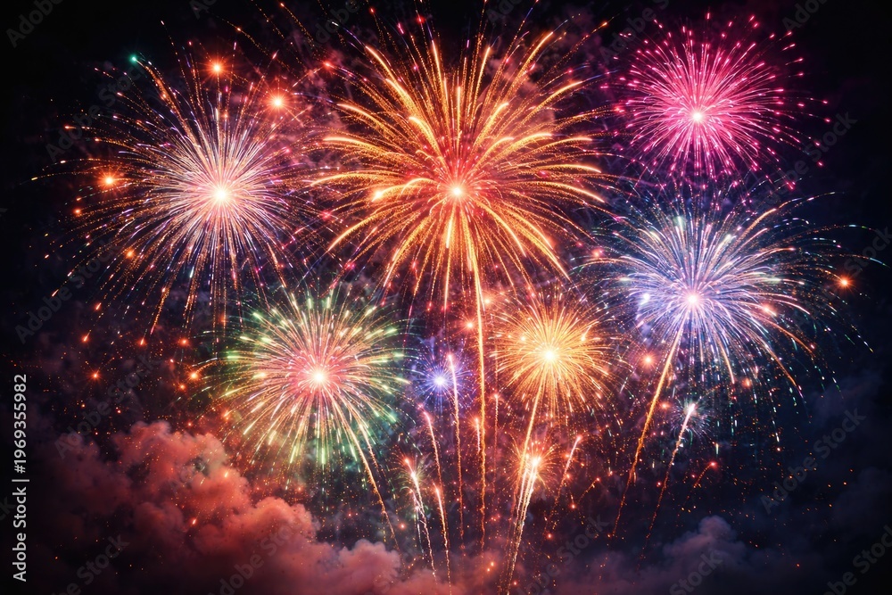 Fototapeta premium Colorful firework burst lighting the night sky