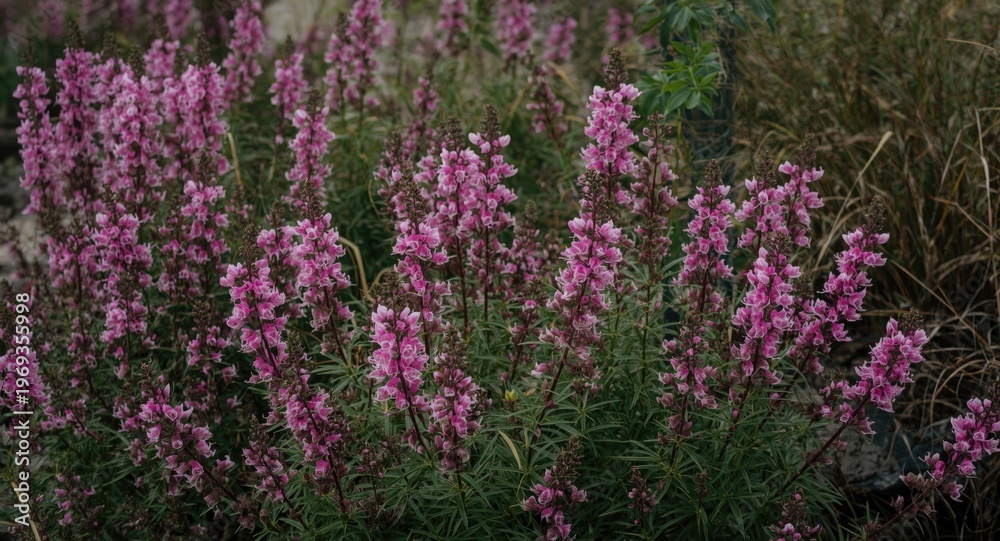 Obraz premium Vertical composition showing vibrant pink and purple flowering plants