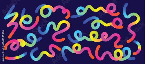 Vibrant abstract squiggly lines gradient wavy curves digital design for kids colorful background