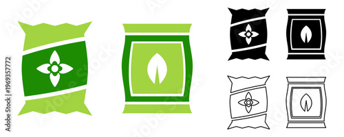 Fertilizer bag with plant icon silhouette for garden care and farming illustration
