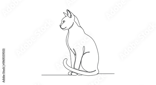 Sitting cat, minimalist continuous line art, pet concept, a minimalist single line drawing
