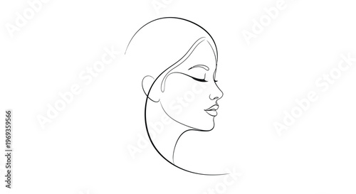 Woman's face profile, minimalist continuous line art, beauty concept