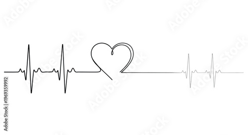 Heartbeat ekg line with heart symbol   life and love concept with health care