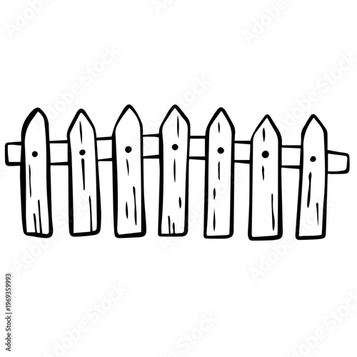 Minimalist Wooden Fence Line Art Clipart, Simple Hand Drawn Garden Fence Illustration, Black Outline