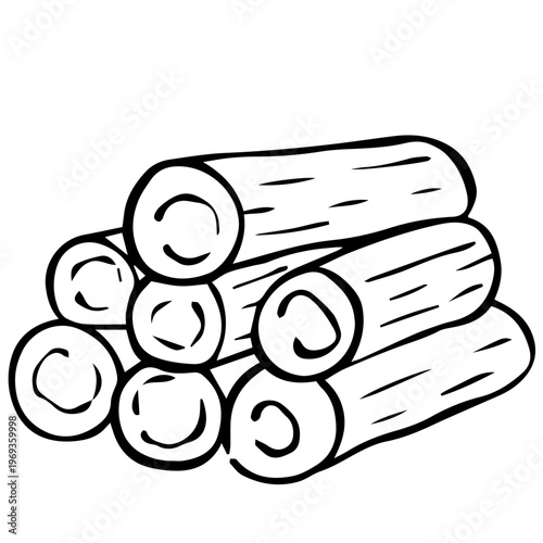 Stack of Firewood Logs Line Art Illustration, Hand Drawn Wood Bundle Clipart, Minimalist Black and White Lumber Sketch