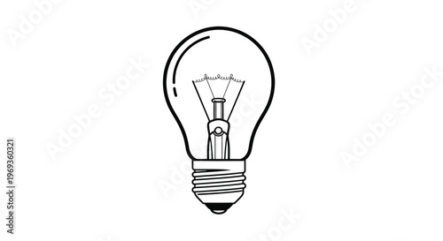 Light bulb line art, simple incandescent lamp outline, a clean, single line drawing of a