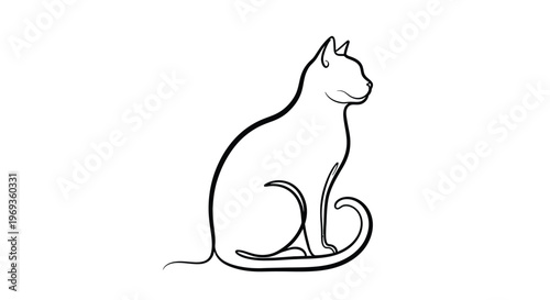 Cat silhouette line art, elegant feline outline, a sleek, single line drawing of a cat