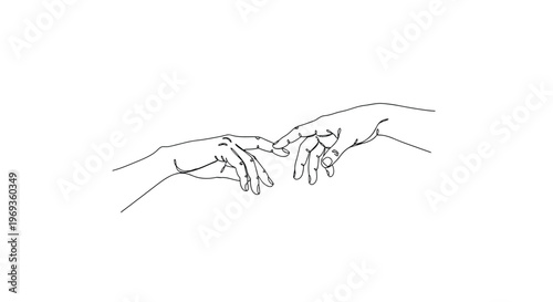Reaching hands line art, connection and creation symbol, it symbolizes connection, creation