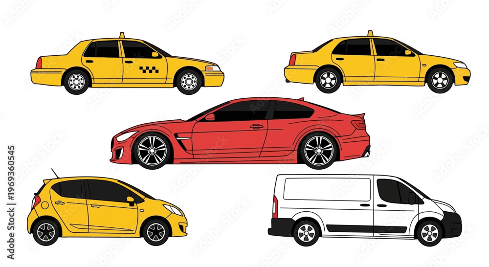 Naklejka premium Variety of vehicles isolated on white background for transportation concepts