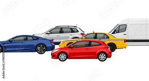 Variety of vehicles isolated on white background for transportation concepts