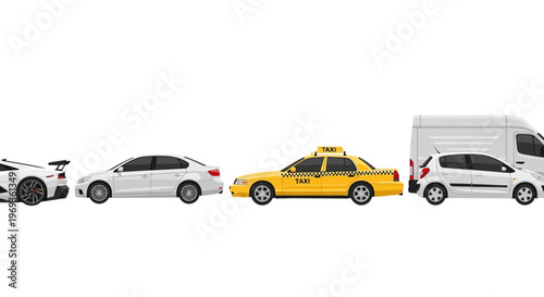 Variety of vehicles isolated on white background for transportation concepts