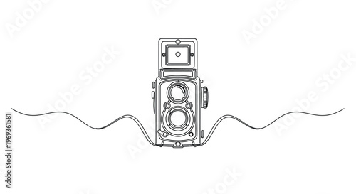 Vintage twin lens reflex camera   single line art illustration with continuous line