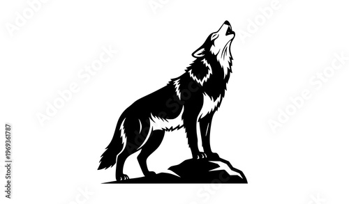 Howling wolf silhouette vector illustration isolated on white background wild animal design