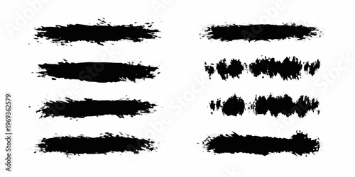 Collection of abstract black brush strokes and paint splatter shapes