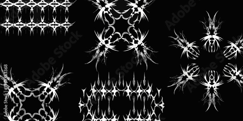 Abstract white patterns resembling crystalline structures against a black background