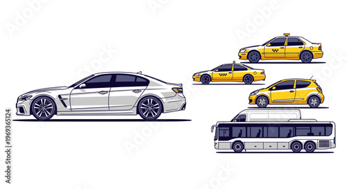 Various car models vector illustration on white background for transportation