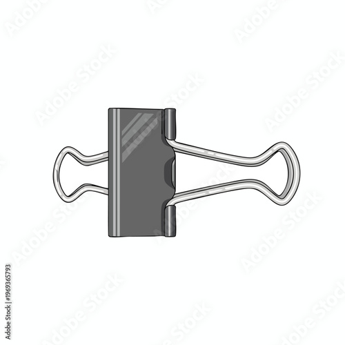 A grey binder clip with silver wire arms is isolated on a white background