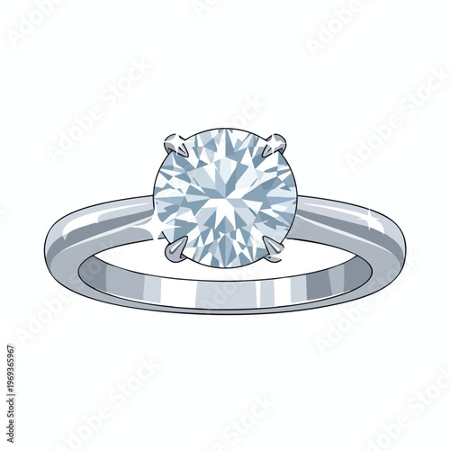 A close-up of a sparkling diamond solitaire ring on a white background
