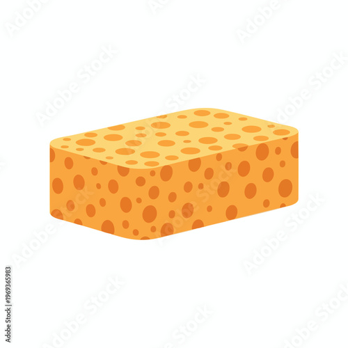 A simple rectangular orange sponge with circular holes across its surface