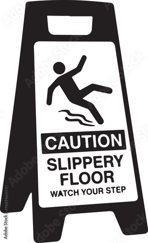 Caution slippery floor sign with a person falling, warning of wet or hazardous surfaces.
