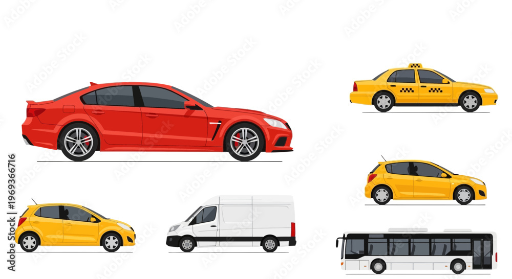 Naklejka premium Various car vehicles collection illustration isolated on white background