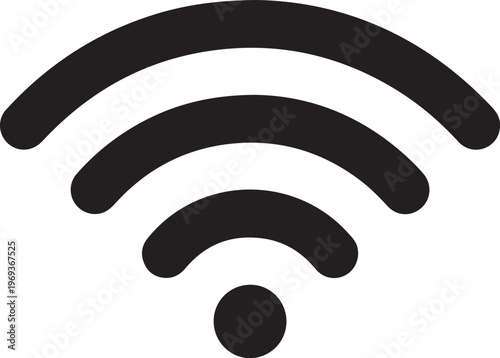 Black silhouette of a wifi symbol on a white background, indicating wireless internet connectivity.
