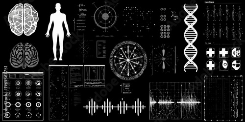 Abstract representation of the human mind technology and genetic structure