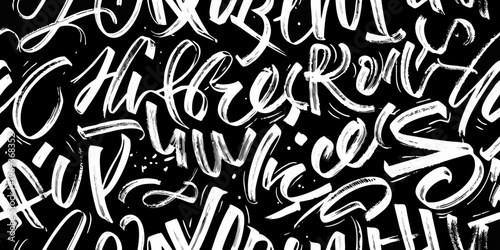 Abstract black and white background with dynamic expressive handwritten lettering