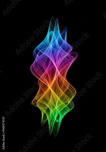 Dynamic abstract structure representing quantum energy oscillations and rhythmic flow, suspended in a dark, infinite void or potential space, technology, visualization, connection