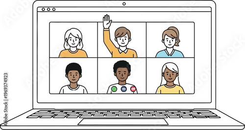 Diverse group of people participating in an online video conference meeting