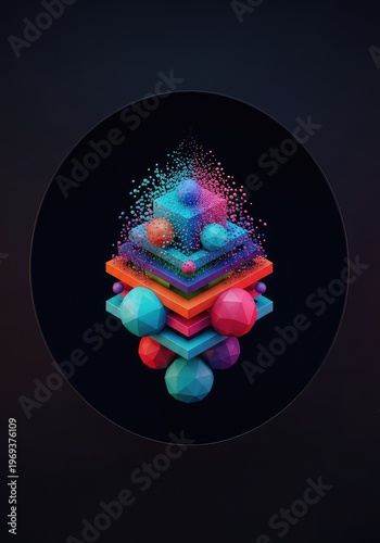 Hypnotic composition of layered shapes dissolving into a profound, dark void, representing theoretical complexity, infinite scope, and hidden structure, tunnel, dark, shape