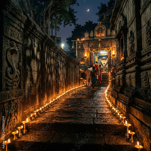 Stone temple staircase illu...