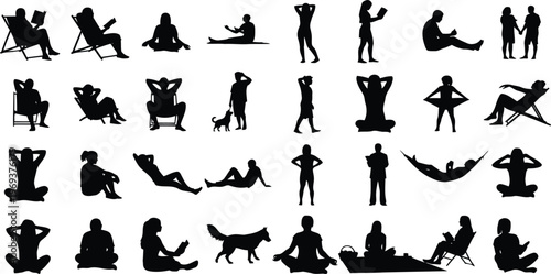 Collection of human silhouettes in various poses and activities
